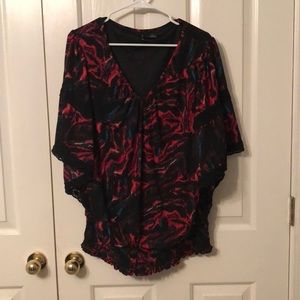 Red, Black, and Teal Bat Wing Blouse